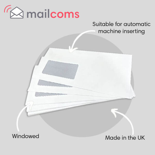 White DL+ Gummed Plain Windowed (45mm x 90mm Window) Envelopes (114mm x 235mm)