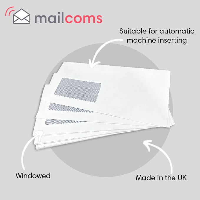 White DL+ Gummed Plain Windowed (45mm x 90mm Window) Envelopes (114mm x 235mm)