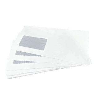 White DL+ Gummed Plain Windowed (45mm x 90mm Window) Envelopes (114mm x 235mm)
