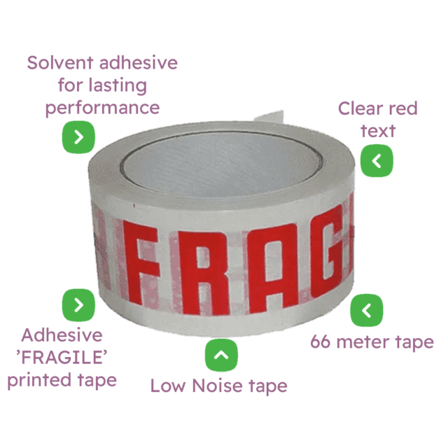 White & Red 'FRAGILE' Packing Tape - 48mmx66m