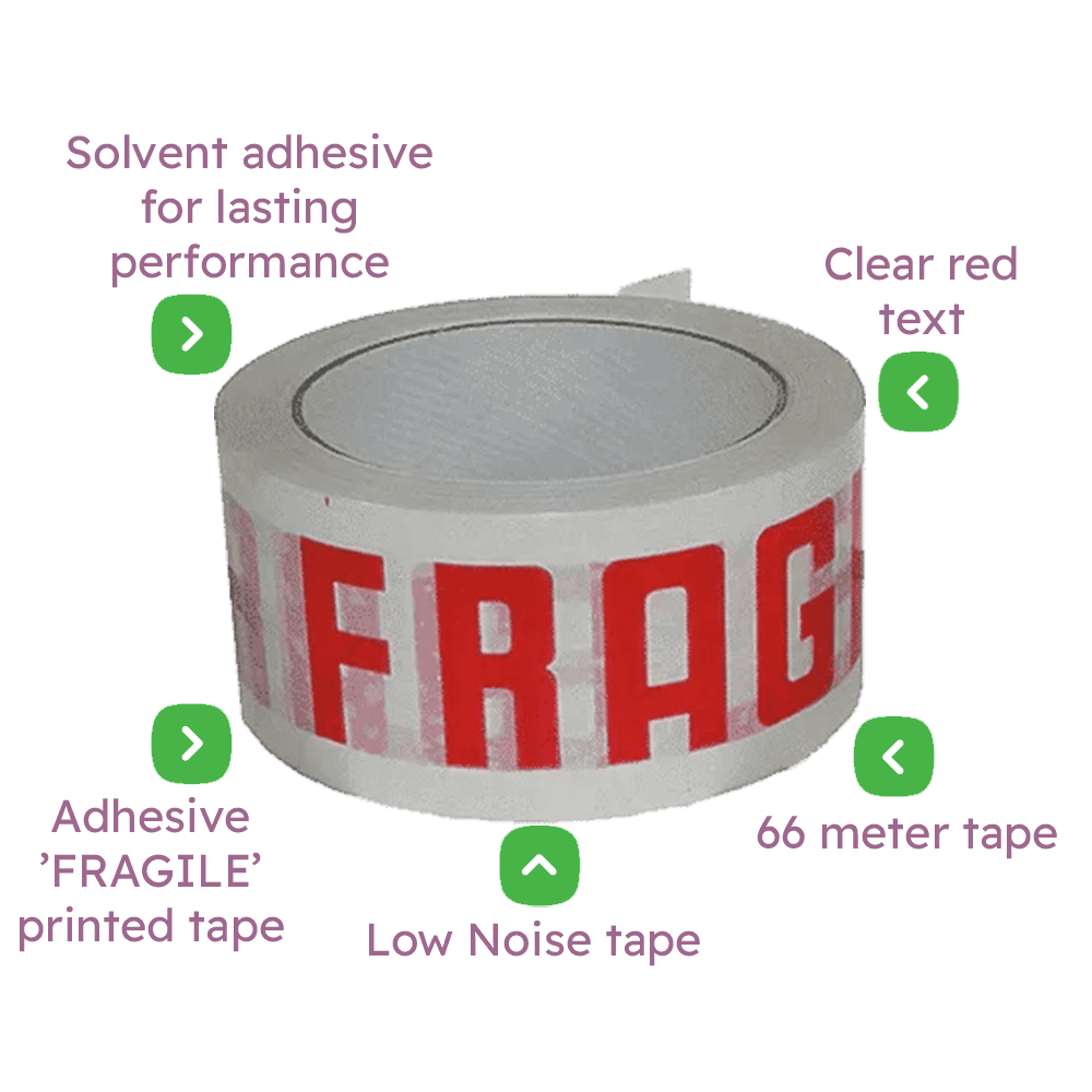 White & Red 'FRAGILE' Packing Tape - 48mmx66m