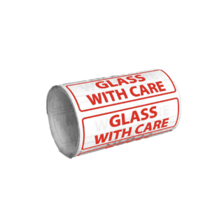 White & Red 'GLASS WITH CARE' Warning Labels - 152mmx50mm - Pack Of 1