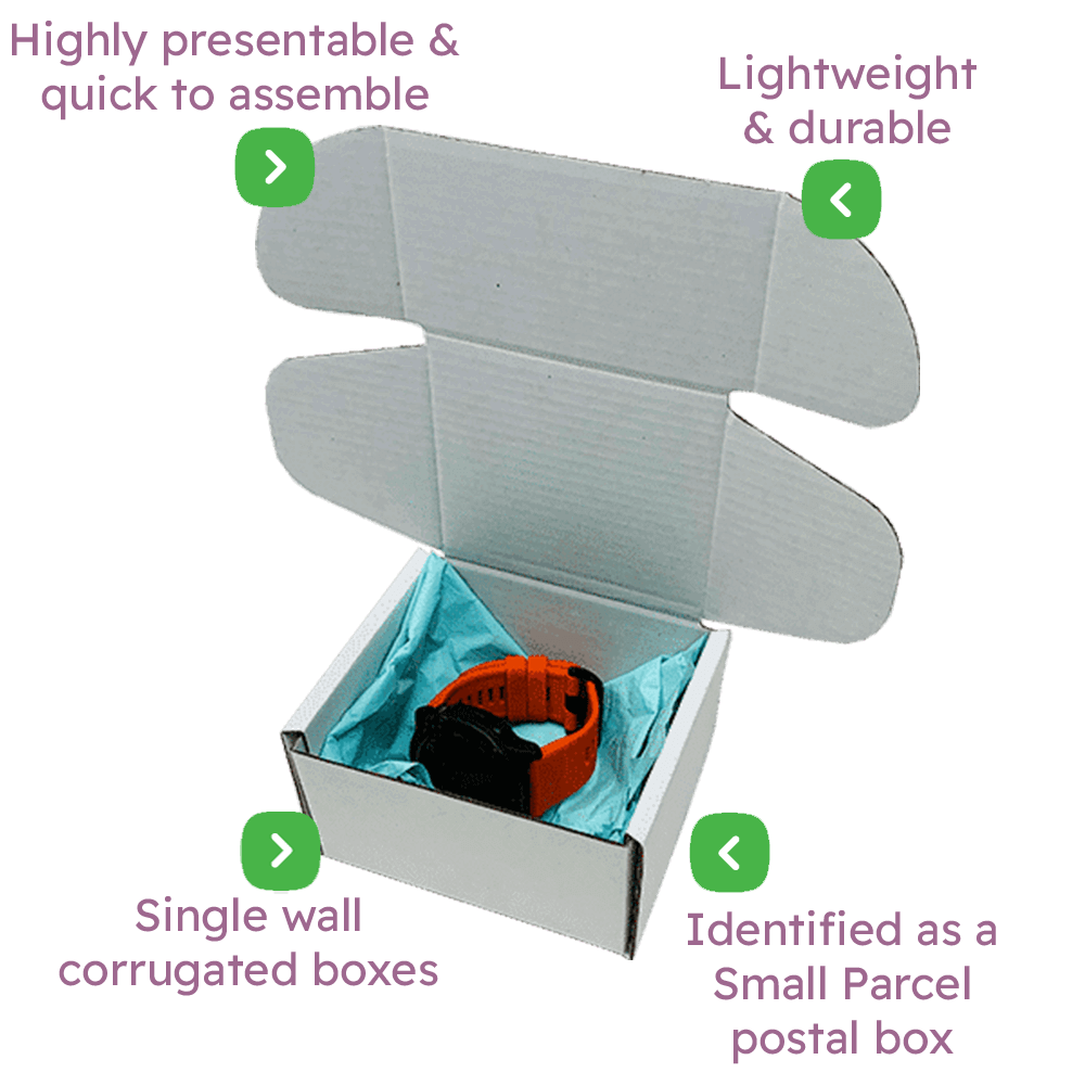 White PiP Small Parcel Postal Box - 110x100x70mm Infographic