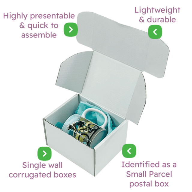 White PiP Small Parcel Postal Box - 152x127x95mm Infographic