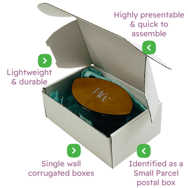 White PiP Small Parcel Postal Box - 222x150x88mm Infographic