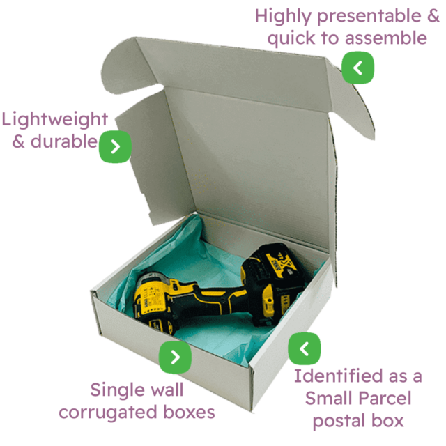 White PiP Small Parcel Postal Box - 240x240x80mm Infographic