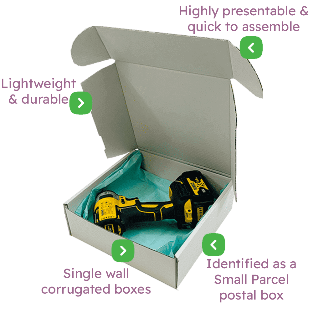 White PiP Small Parcel Postal Box - 240x240x80mm Infographic