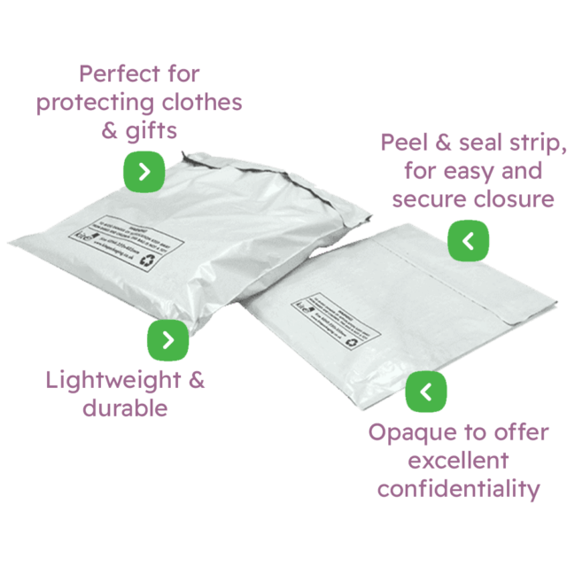 White Polythene Mailing Bags - 305x406mm Infographic