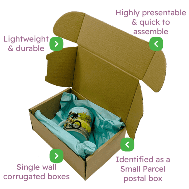 Brown PiP Small Parcel Postal Box – 222x150x88mm Infographic