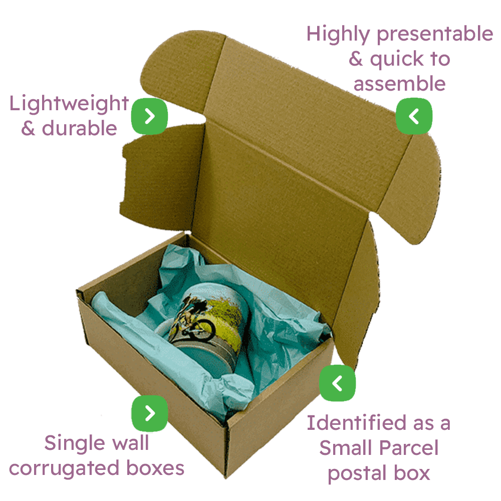 Brown PiP Small Parcel Postal Box – 222x150x88mm Infographic