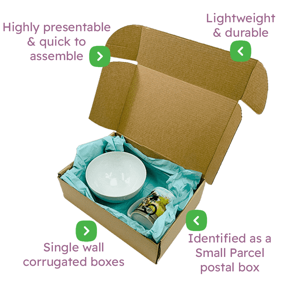Brown PiP Small Parcel Postal Box – 290x208x95mm Infographic