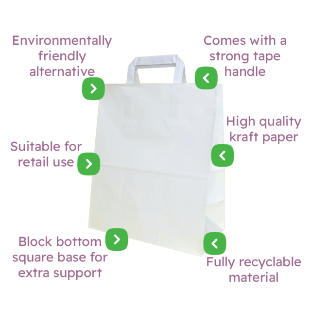 White Tape Handle Paper Carrier Bags Infographic