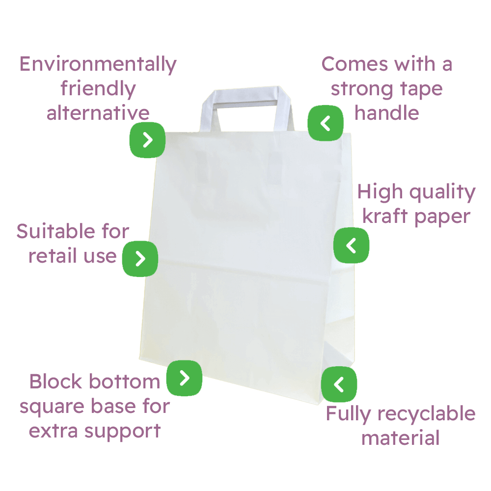 White Tape Handle Paper Carrier Bags Infographic