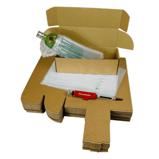 Single Bottle Air Packaging Kit - Includes Air Cushioning Bags, Brown Postal Boxes & Hand Pump