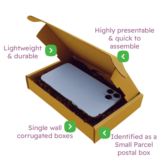 Brown PiP Small Parcel Postal Box - 180x120x30mm Infographic