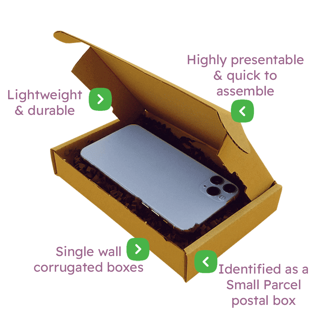 Brown PiP Small Parcel Postal Box - 180x120x30mm Infographic