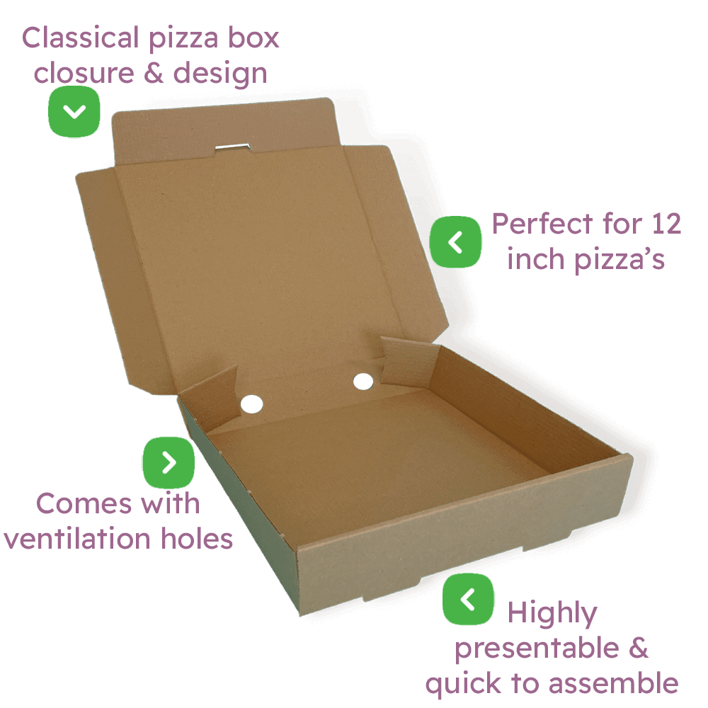 Brown 12" (Inch) Takeaway Pizza Box - 305x305x38mm