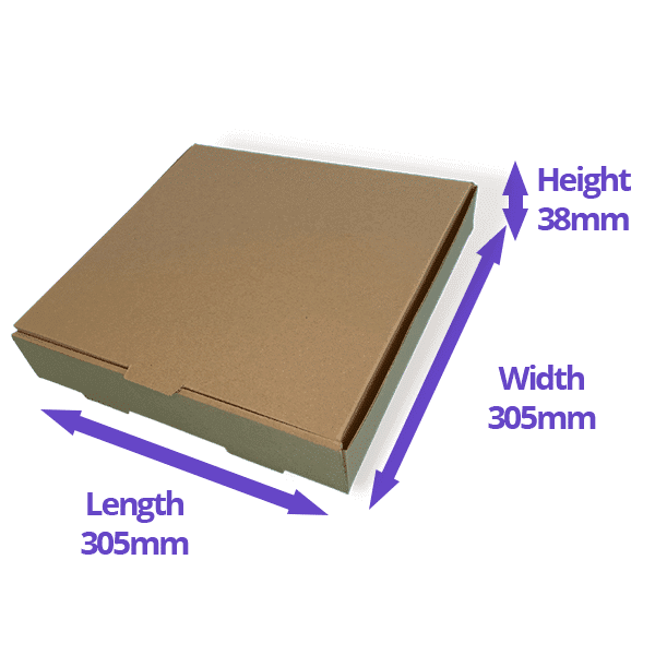 Brown 12" (Inch) Takeaway Pizza Box - 305x305x38mm