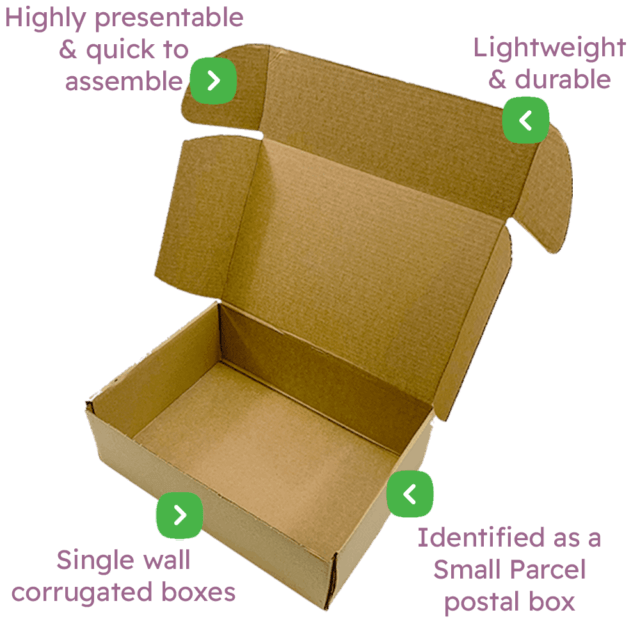Brown PiP Small Parcel Postal Box - 240x160x40mm Infographic