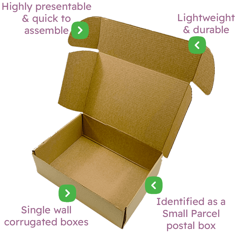Brown PiP Small Parcel Postal Box - 240x160x40mm Infographic