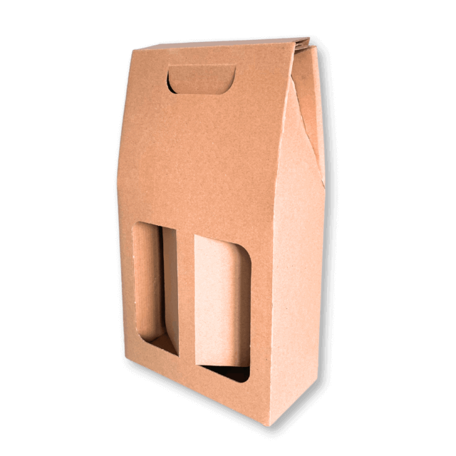 Double Bottle Brown Pinch Top Bottle Carrier Box - 182x91x323mm