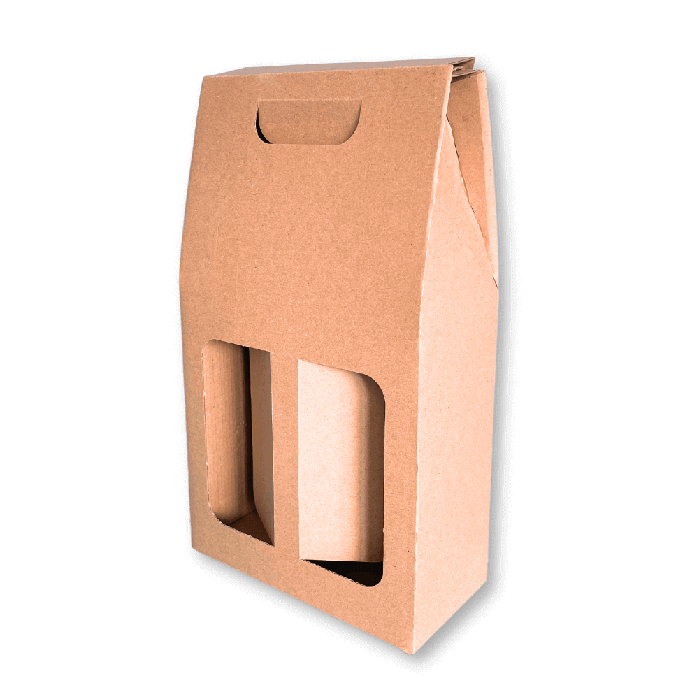 Double Bottle Brown Pinch Top Bottle Carrier Box - 182x91x323mm