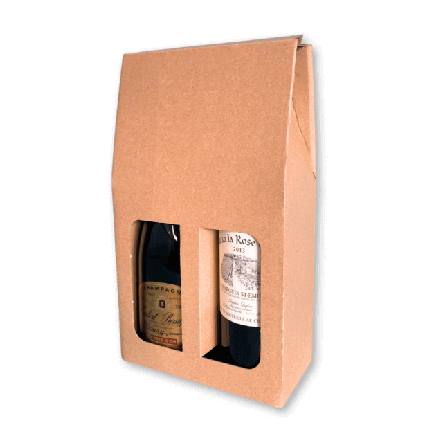 Double Bottle Brown Pinch Top Bottle Carrier Box - 182x91x323mm