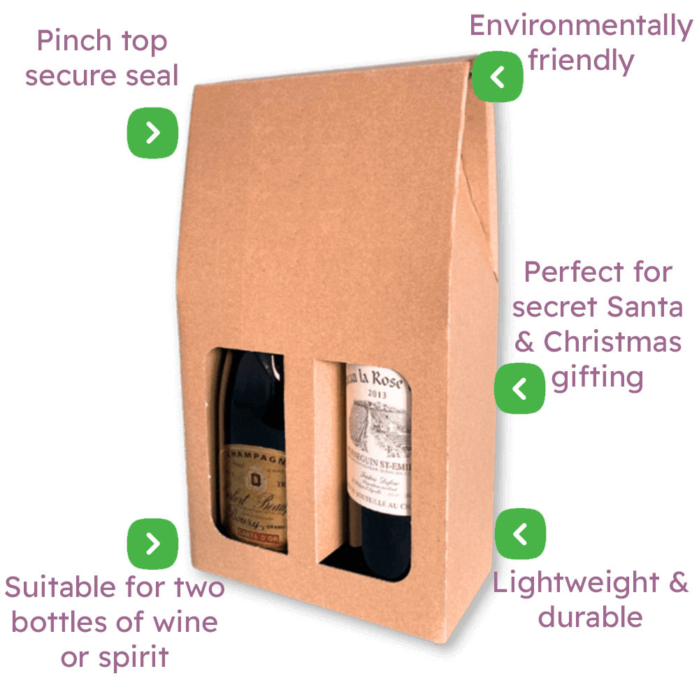 Double Bottle Brown Pinch Top Bottle Carrier Box - 182x91x323mm