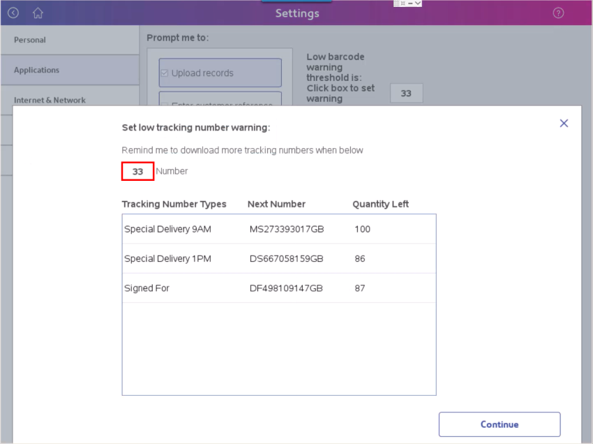 Viewing and changing the low barcode warning threshold 4