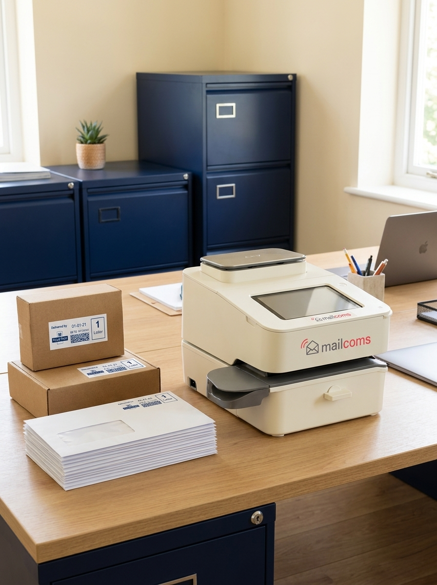 Mailcoms Mailmark franking machine in a UK office